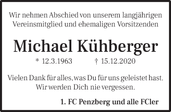 Todesanzeige von Michael Kühberger von Das Gelbe Blatt Penzberg
