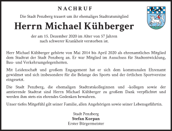 Todesanzeige von Michael Kühberger von Das Gelbe Blatt Penzberg