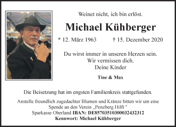 Todesanzeige von Michael Kühberger von Das Gelbe Blatt Penzberg