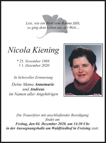 Todesanzeige von Nicola Kiening von merkurtz