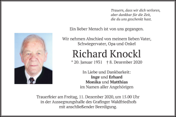 Todesanzeige von Richard Knockl von merkurtz