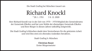 Todesanzeige von Richard Knockl von merkurtz