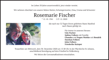 Todesanzeige von Rosemarie Fischer von merkurtz