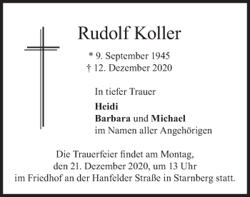 Todesanzeige von Rudolf Koller von merkurtz
