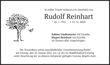 Todesanzeige von Rudolf Reinhart von merkurtz