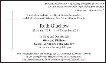 Todesanzeige von Ruth Gluchow von merkurtz