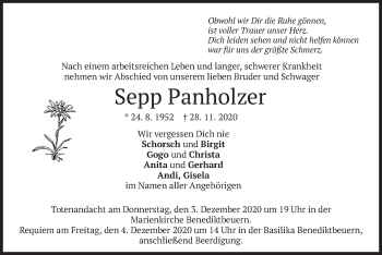 Todesanzeige von Sepp Panholzer von merkurtz