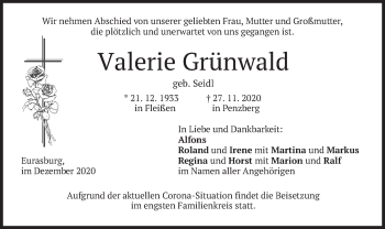 Todesanzeige von Valerie Grünwald von merkurtz
