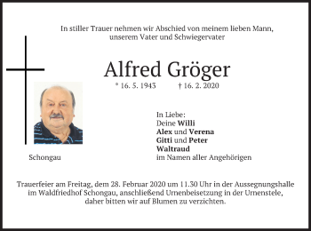 Todesanzeige von Alfred Gröger von merkurtz