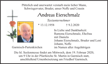 Todesanzeige von Andreas Eierschmalz von merkurtz