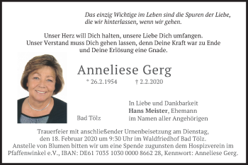 Todesanzeige von Anneliese Gerg von merkurtz