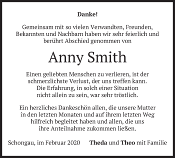 Todesanzeige von Anny Smith von merkurtz