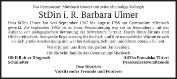 Todesanzeige von Barbara Ulmer von merkurtz