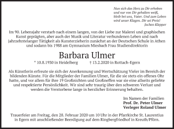 Todesanzeige von Barbara Ulmer von merkurtz