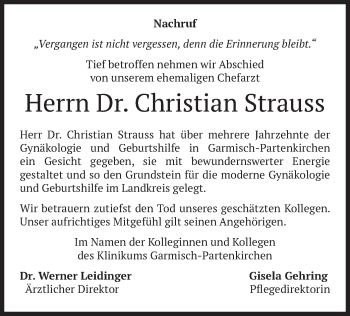 Todesanzeige von Christian Strauss von merkurtz