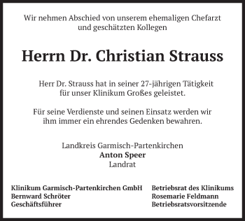 Todesanzeige von Christian Strauss von merkurtz