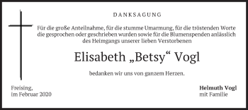 Todesanzeige von Elisabeth  Vogl von merkurtz