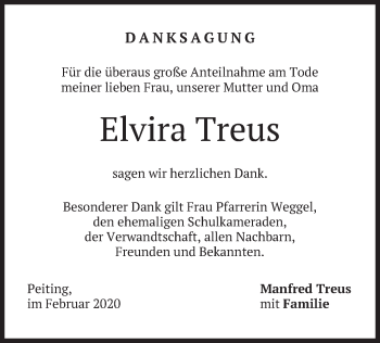 Todesanzeige von Elvira Treus von merkurtz