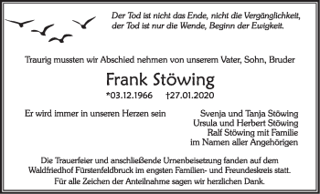 Todesanzeige von Frank Stöwing von merkurtz