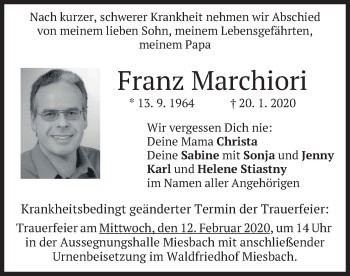 Todesanzeige von Franz Marchiori von merkurtz