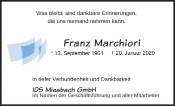 Todesanzeige von Franz Marchiori von merkurtz