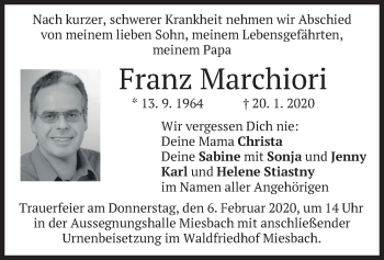 Todesanzeige von Franz Marchiori von merkurtz