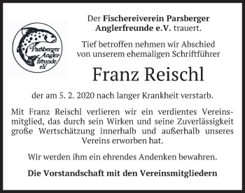 Todesanzeige von Franz Reischl von merkurtz