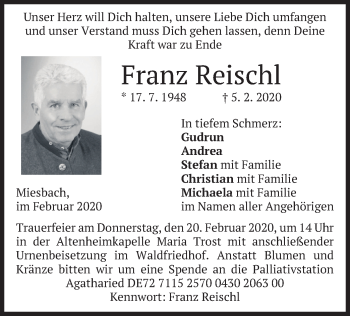 Todesanzeige von Franz Reischl von merkurtz