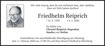 Todesanzeige von Friedhelm Reiprich von merkurtz