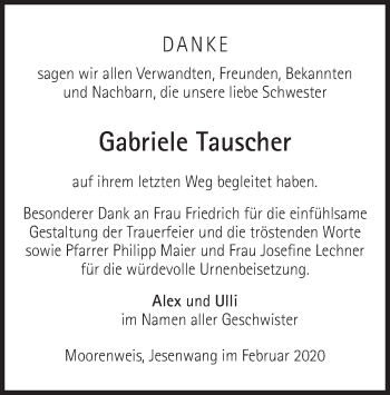 Todesanzeige von Gabriele Tauscher von merkurtz
