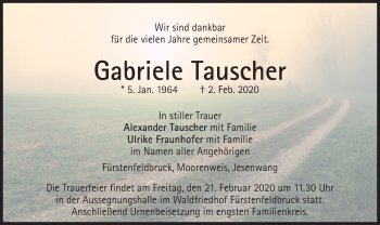 Todesanzeige von Gabriele Tauscher von merkurtz