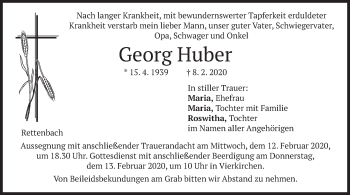 Todesanzeige von Georg Huber von merkurtz