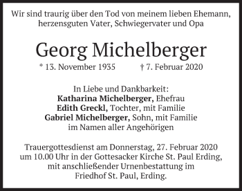 Todesanzeige von Georg Michelberger von merkurtz