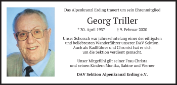 Todesanzeige von Georg Triller von merkurtz