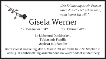 Todesanzeige von Gisela Werner von merkurtz