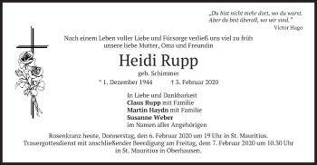 Todesanzeige von Heidi Rupp von merkurtz