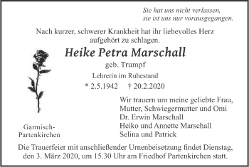 Todesanzeige von Heike Petra Marschall von merkurtz