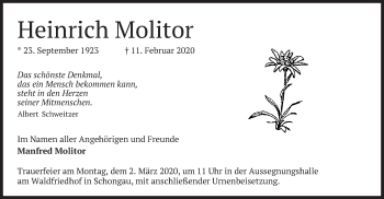 Todesanzeige von Heinrich Molitor von merkurtz