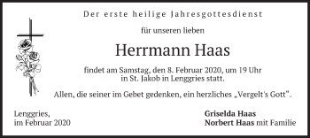 Todesanzeige von Herrmann Haas von merkurtz