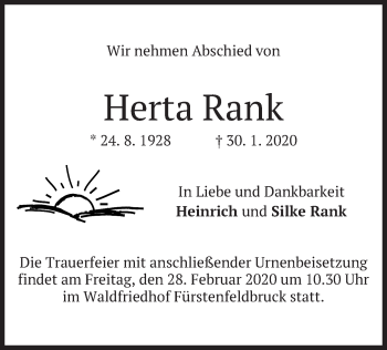 Todesanzeige von Herta Rank von merkurtz