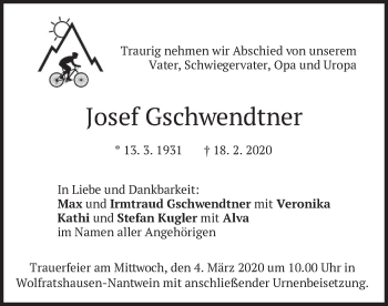 Todesanzeige von Josef Gschwendtner von merkurtz