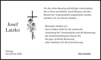 Todesanzeige von Josef Latzko von merkurtz