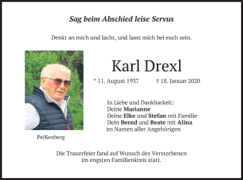 Todesanzeige von Karl Drexl von merkurtz