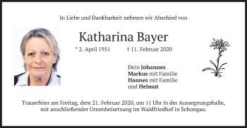 Todesanzeige von Katharina Bayer von merkurtz