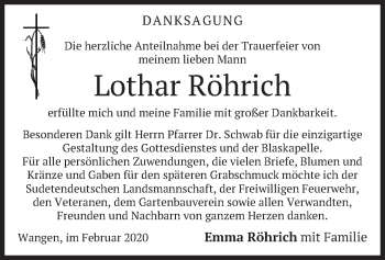 Todesanzeige von Lothar Röhrich von merkurtz