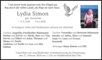 Todesanzeige von Lydia Simon von merkurtz