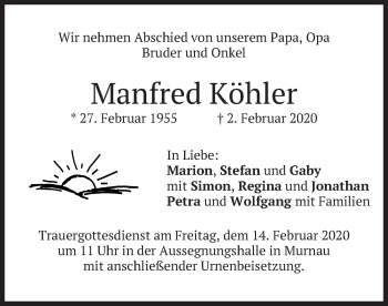 Todesanzeige von Manfred Köhler von merkurtz
