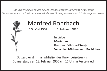 Todesanzeige von Manfred Rohrbach von merkurtz