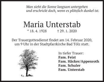 Todesanzeige von Maria Unterstab von merkurtz