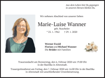 Todesanzeige von Marie-Luise Wanner von merkurtz
